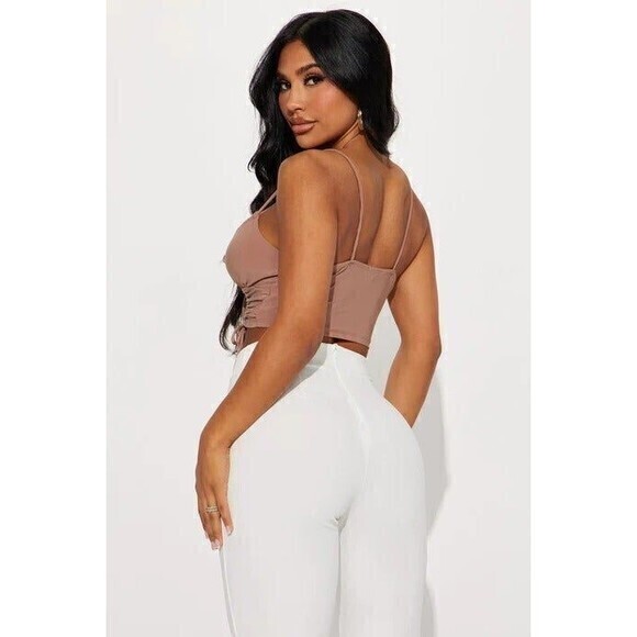 Story On Los Angeles Mocha Drawstring Detail Cami Cropped Top size Small RefM021 - Picture 3 of 6